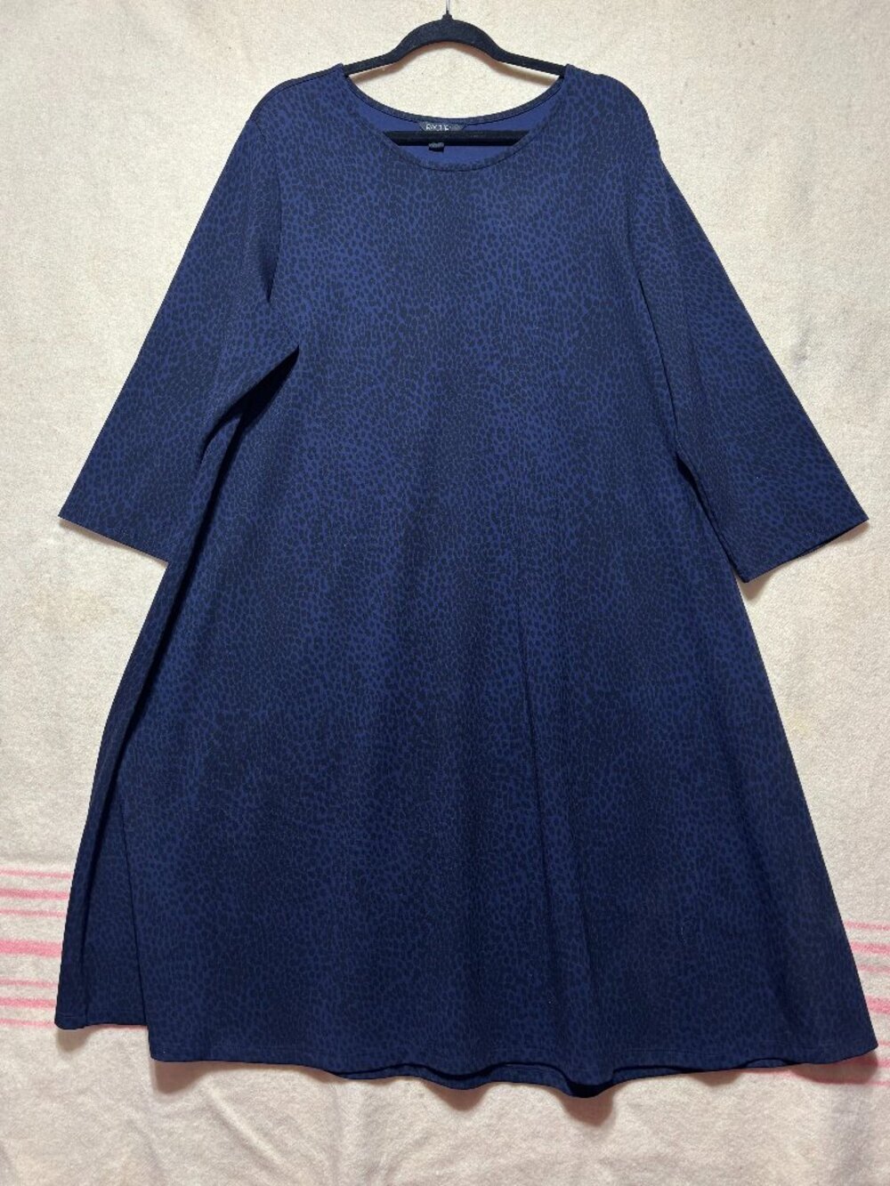 Rachel Rachel Roy Women's XXL Blue Leopard Print Swing Dress 3/4 Sleeve Plus Siz